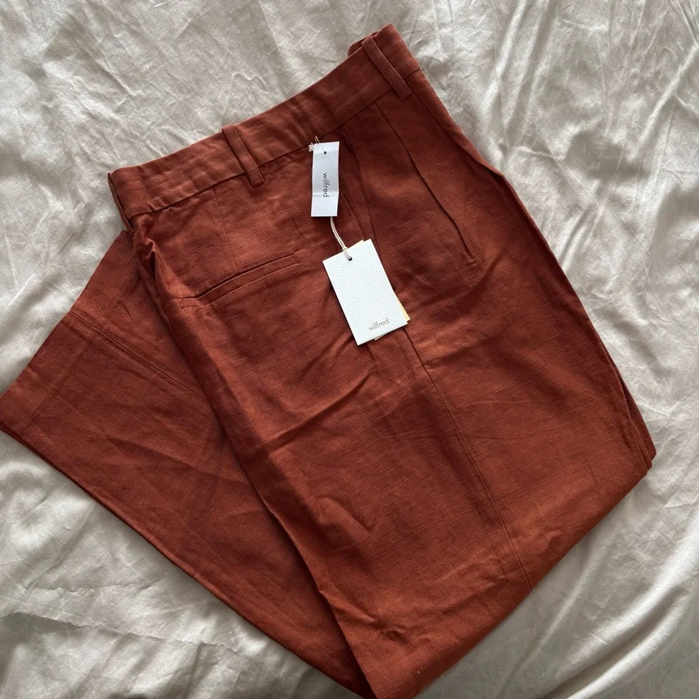 Aritzia Wilfred Carrot Linen High‎ Waisted Pants In Anise Brown Color Size 8 NWT